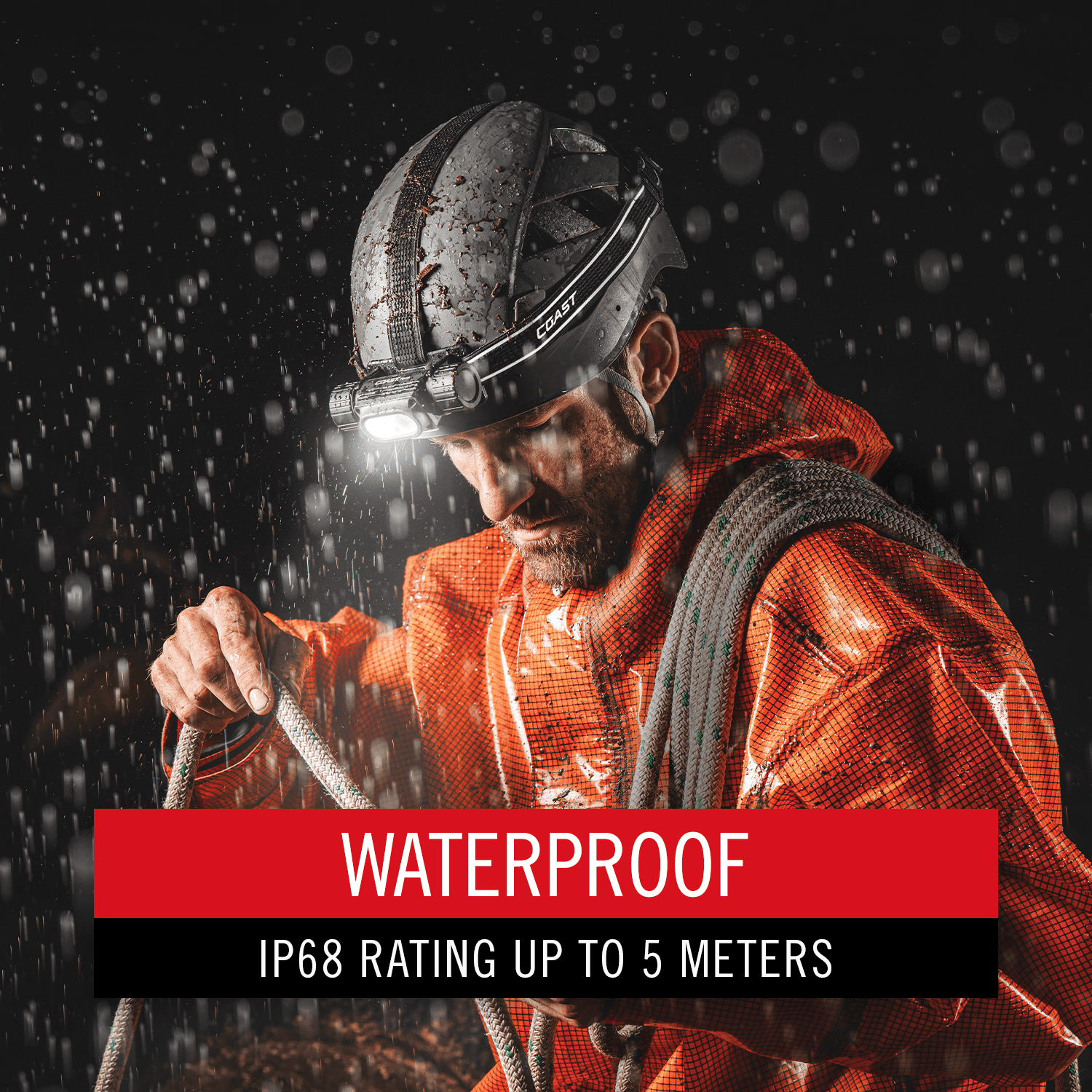 COAST WPH34R 2000 Lumen WATERPROOF Ultra Bright IP68 USB Rechargeable-Dual Power Headlamp