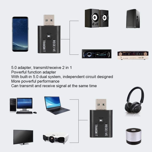 Receptor transmisor para TV, equipo de adaptador de audio de circuito independiente Bluetooth 5.0 2 en 1 para TV/PC/proyector/teléfono móvil/tableta/sistema de sonido doméstico (2 piezas) ShuxiuWang 8390611111694
