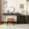 thumbnail image 3 of Lartis Corner Vanity Desk with Stool Bedroom Corner Vanity Set, 1 Storage Drawer, 1 high Storage Pull Cabinet, 360 °Rotatable Dimmable Makeup Mirror, 3 of 10