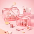 thumbnail image 3 of 1Pcs/Set Transparent Pink Large Capacity Zipper Cosmetic Bag Thickened Waterproof Durable, 3 of 4