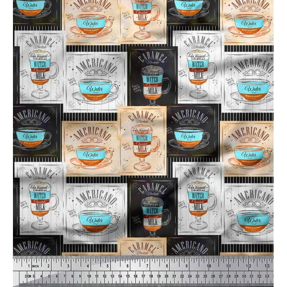 Soimoi Green Cotton Duck Fabric Caramel & Americano Coffee Beverages Fabric Prints By Yard 42 Inch Wide