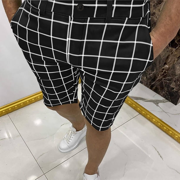 Puntoco Pantalones Cortos A Cuadros Pequeños Para Hombre Pantalones Cortos Con Bolsillo Y Botones Con Cremallera Pantalones Cortos Negro M,Pantalones Cortos Hombre