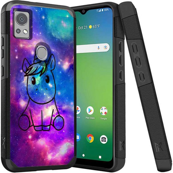 ANJ  Shockproof Dual Layer Slim Hard Case   Tempered Glass Cover Compatible with Icon 5, AT&T Motivate 4 - Dream Galaxy Unicorn