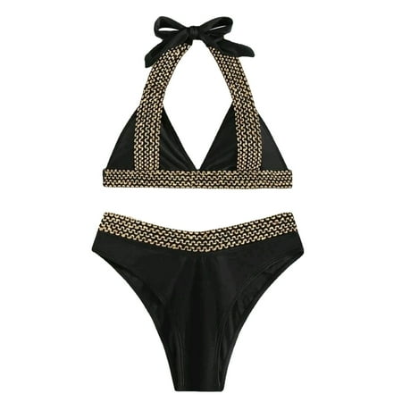 Sngxgn Women High Waisted Bikini Set Swimsuit Scoop Neck Cheeky Bathing Suit(A L)