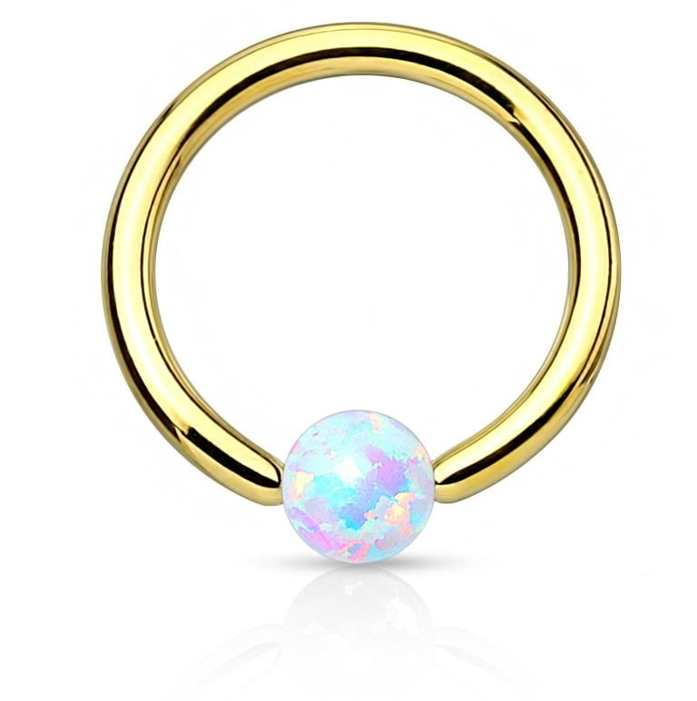 Inspiration Dezigns Rose Gold IP Plated White Synthetic Opal Ball Fixed On End Bendable Ring Sold Individually 
