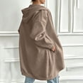 thumbnail image 5 of Women's Oversized Loose Fit Zip Up Hooded Hoodie Coat Mid Length Jacket with Pockets Comfy Soft Cozy Casual Daily Wear Outerwear | CSEONE,Khaki XL, 5 of 9