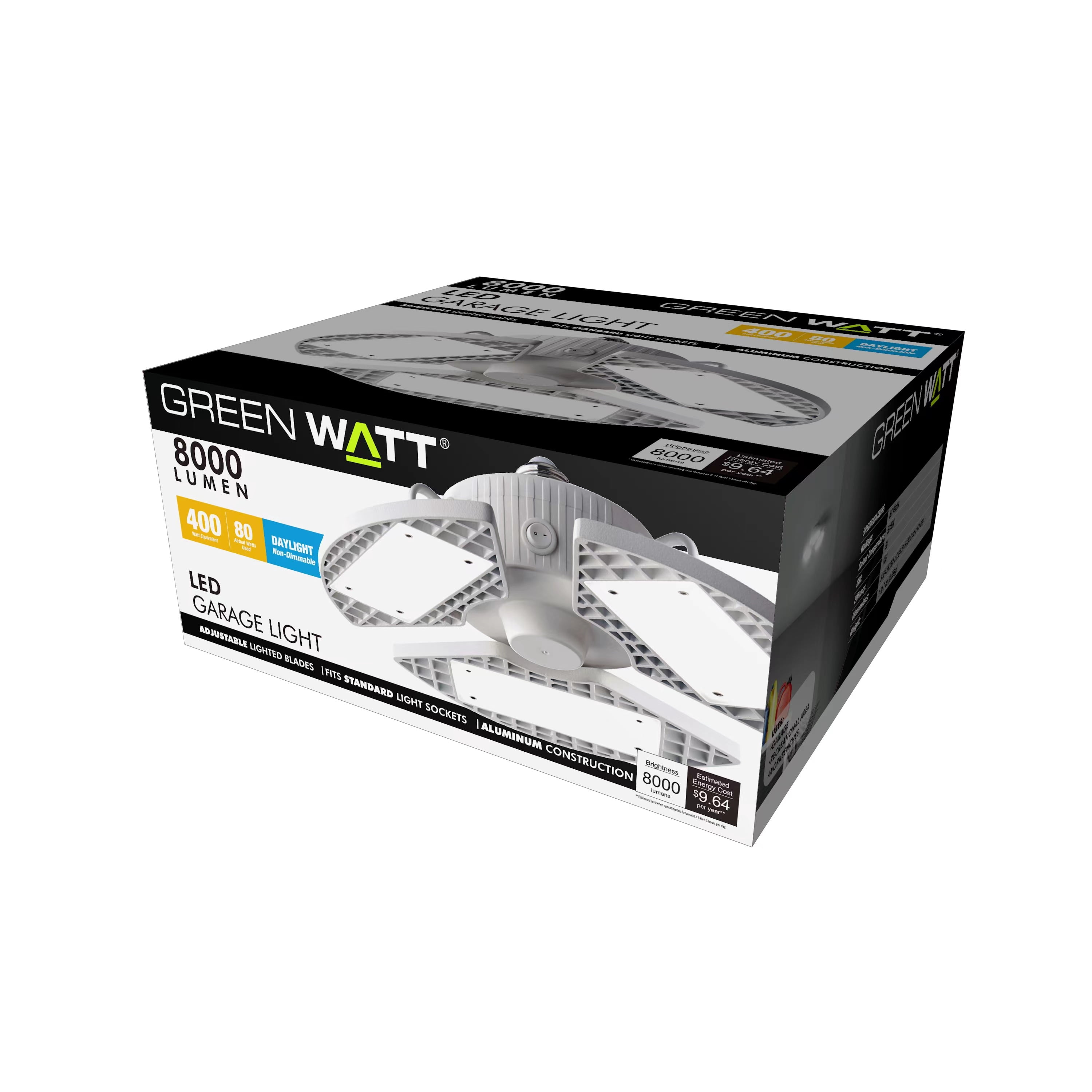 Green Watt LED Garage lights, 80-Watt (400 Watt Equivalent), 8000 Lumen, Motion Sensor Included, Daylight White (6-Pack)