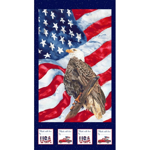 24" X 44" Panel American Flags Eagles USA Patriotic Independence Day 4th of July Wings of Freedom Henry Glass Cotton Fabric Panel (1545P-78)
