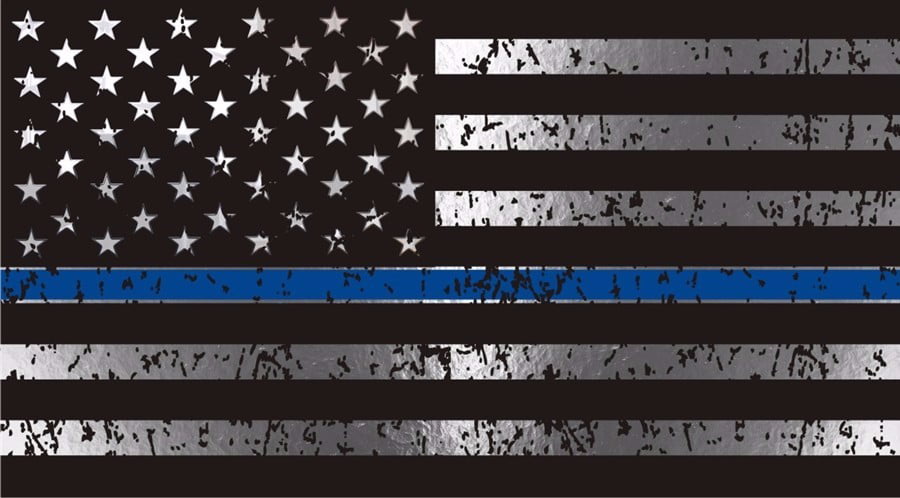 Thin Blue Line Flag Distressed Metallic Reflective Decal - 2 Inch Decal - W...