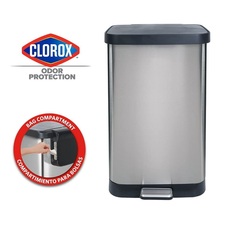 Glad Slim Trash Can with Clorox Odor Protection - Narrow Kitchen Garbage  Bin with Soft Close Lid, Step On Foot Pedal and Waste Bag Roll Holder, All