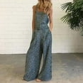 thumbnail image 3 of MSJUHEG Jumpsuits For Women Denim Jumpsuit For Women Floral Prints Straps Wide Leg With Pockets Vintage Jumpsuit Womens Jumpsuit Light Blue L, 3 of 5