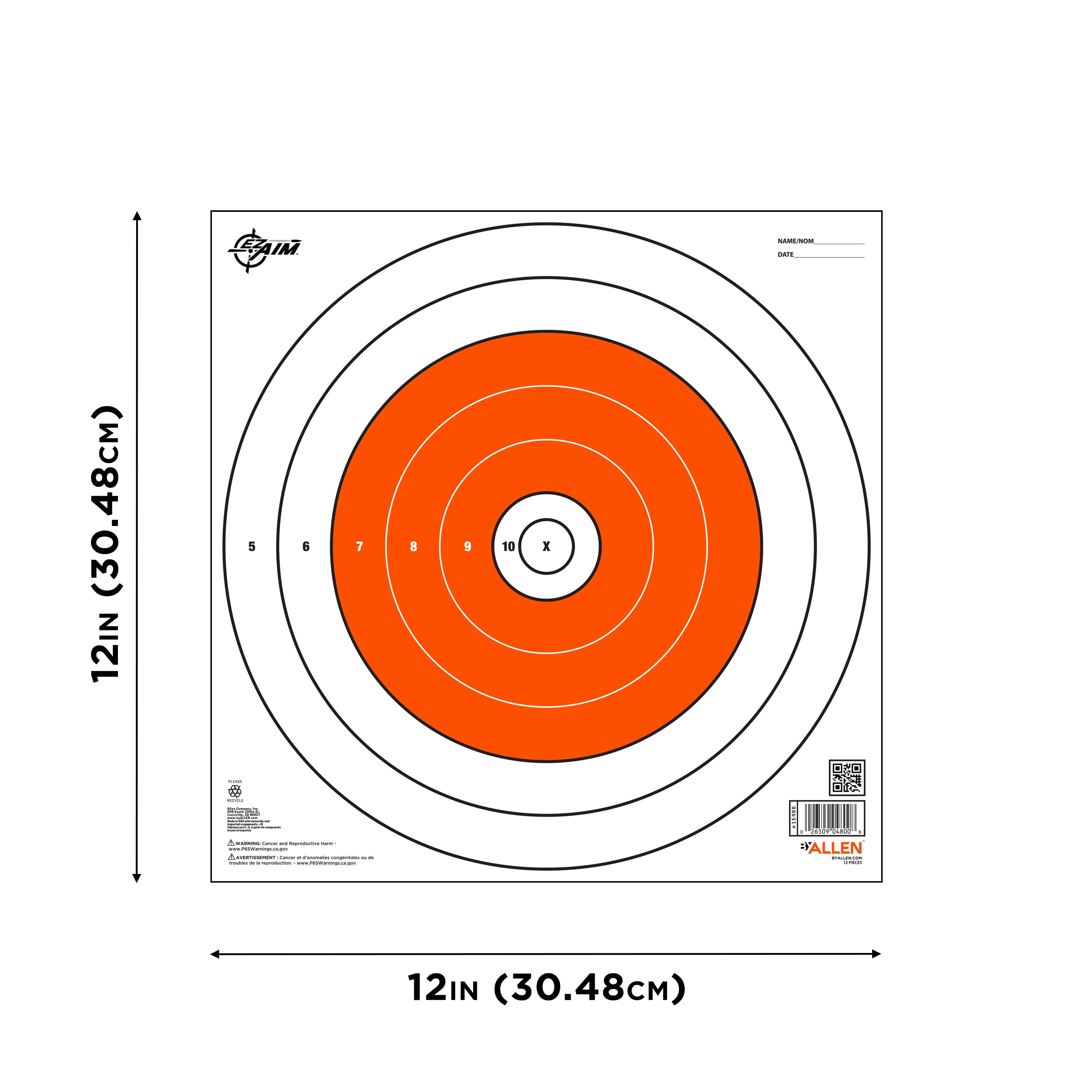 Ez Aim Paper Shooting Targets, 12 In Bullseye, 12-Pack, Orange & White, 2 Pack