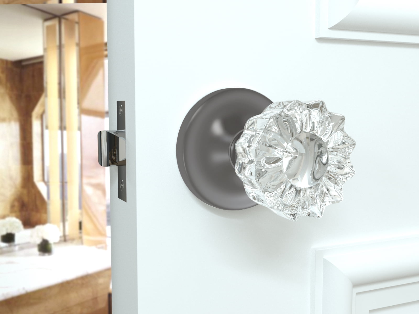 Passage Vintage Fluted Crystal Door Knobs Dark Grey Round Rosette
