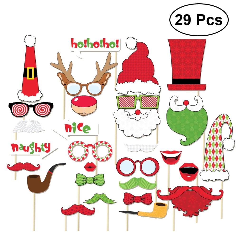 Trimming Shop 38pcs Merry Christmas Photo Booth Props Assorted Design Xmas Party Selfie Photo Props DIY Festive Decorations Set Camera Posing Supplies