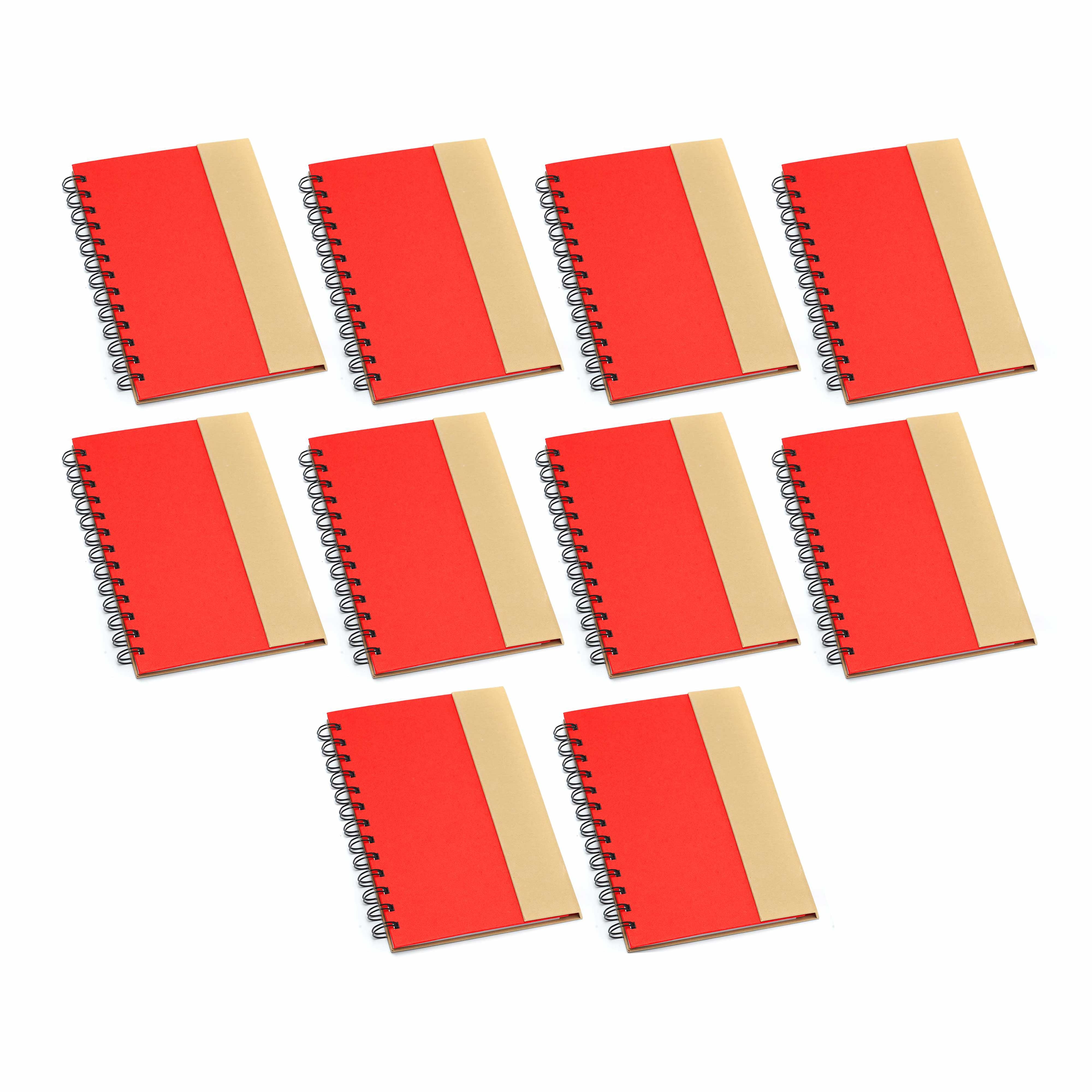 Eco Friendly Spiral Notebooks with Pens Set of 10, Bulk Pack Perfect