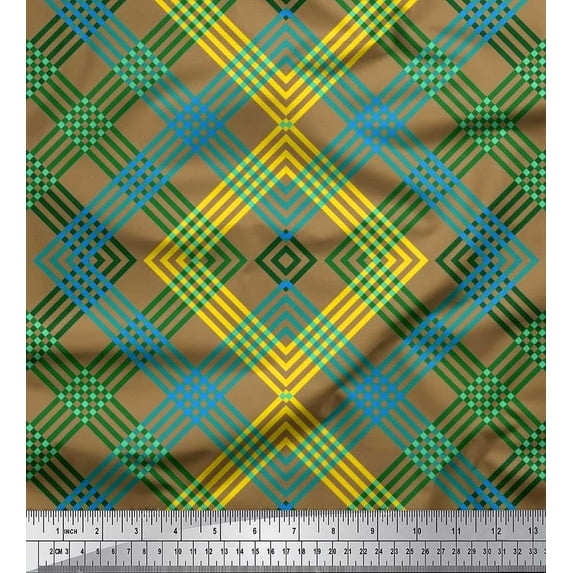 Soimoi Rayon Fabric Window Pane Check Print Fabric by The Yard 56 Inch Wide
