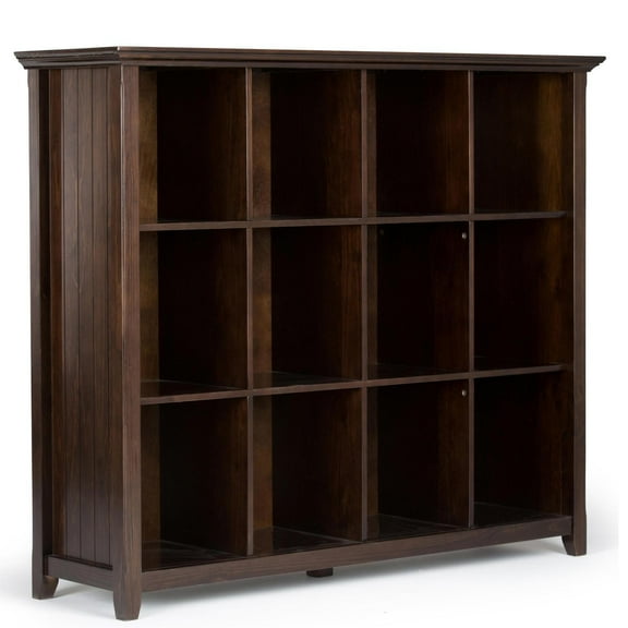 Solid Wood Bookcase - 12 Shelf Transitional Style - Dark Brown Finish