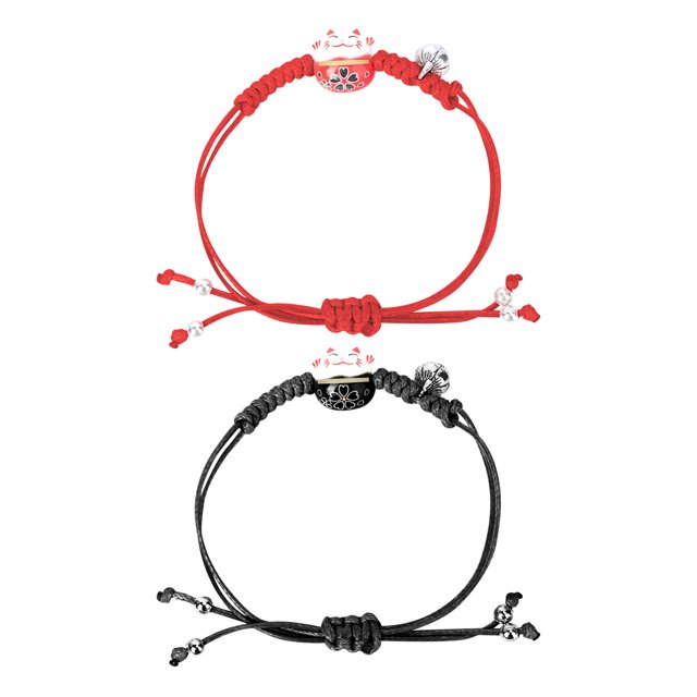2PCS Handmade Woven Bracelet Creative Ceramic Cat Hand Chain Wrist Ornament