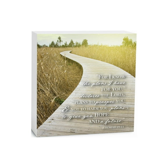 Plans Hope Future Tan Grasses Boardwalk 5 x 5 Wood Tabletop Sign Plaque