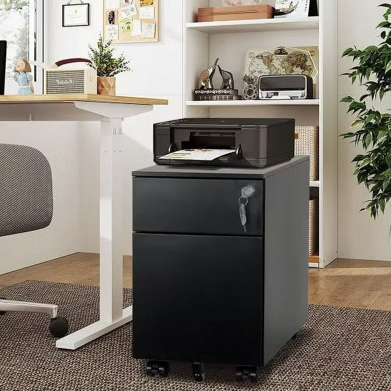 Mobile File Cabinet 2 Drawer Metal Filing With Lock And Wheel Office Storage Cabinets Under Desk Locking Rolling For Files Letter Or Legal Sizes Black Com