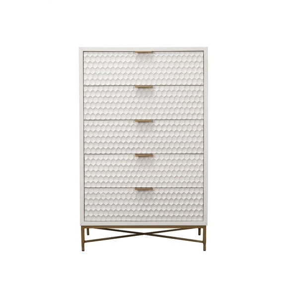 Origins by Alpine White Pearl Wood 5 Drawer Chest in White