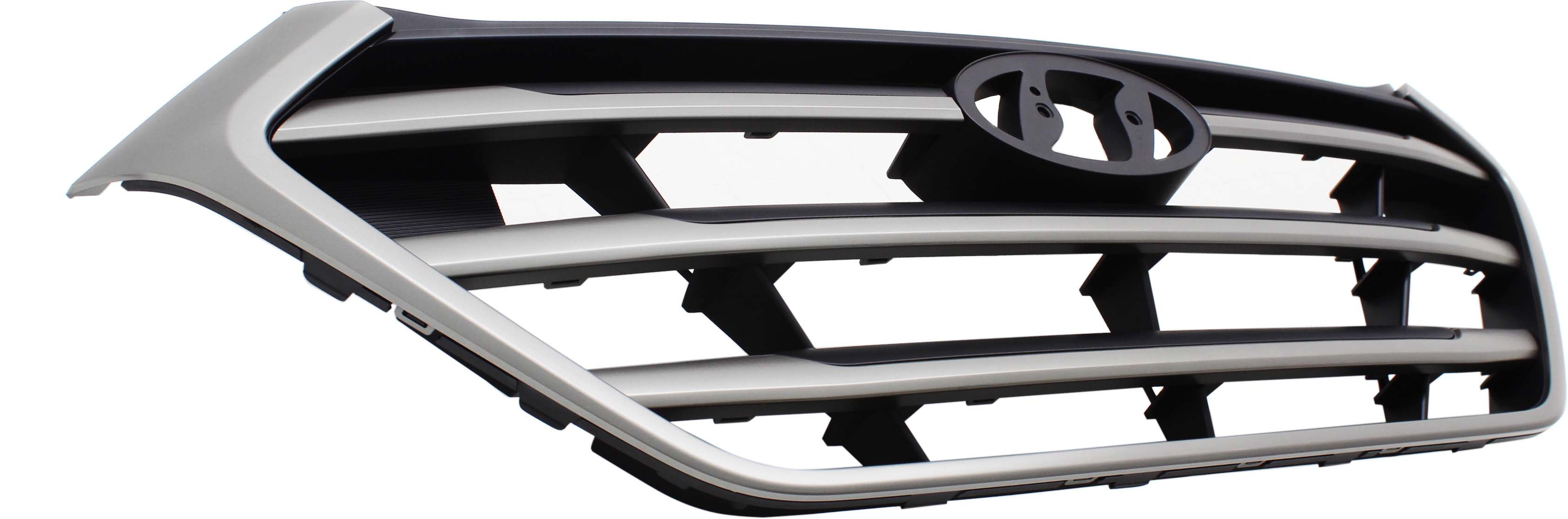 Grille Assembly Compatible With 2016-2018 Hyundai Tucson Painted Silver Shell with Black Insert