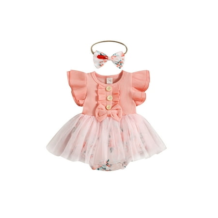 

Jkerther Baby Girl Floral Romper Newborn Tutu Dress Ruffle Onesie Jumpsuit Summer Clothes With Headband
