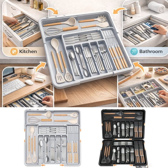 XiYing Expandable Kitchen Utensil Drawer Tray Scalable Storage Box 9 Compartments Silverware Organizer Adjustable 13.2 To 22 Inches Wide