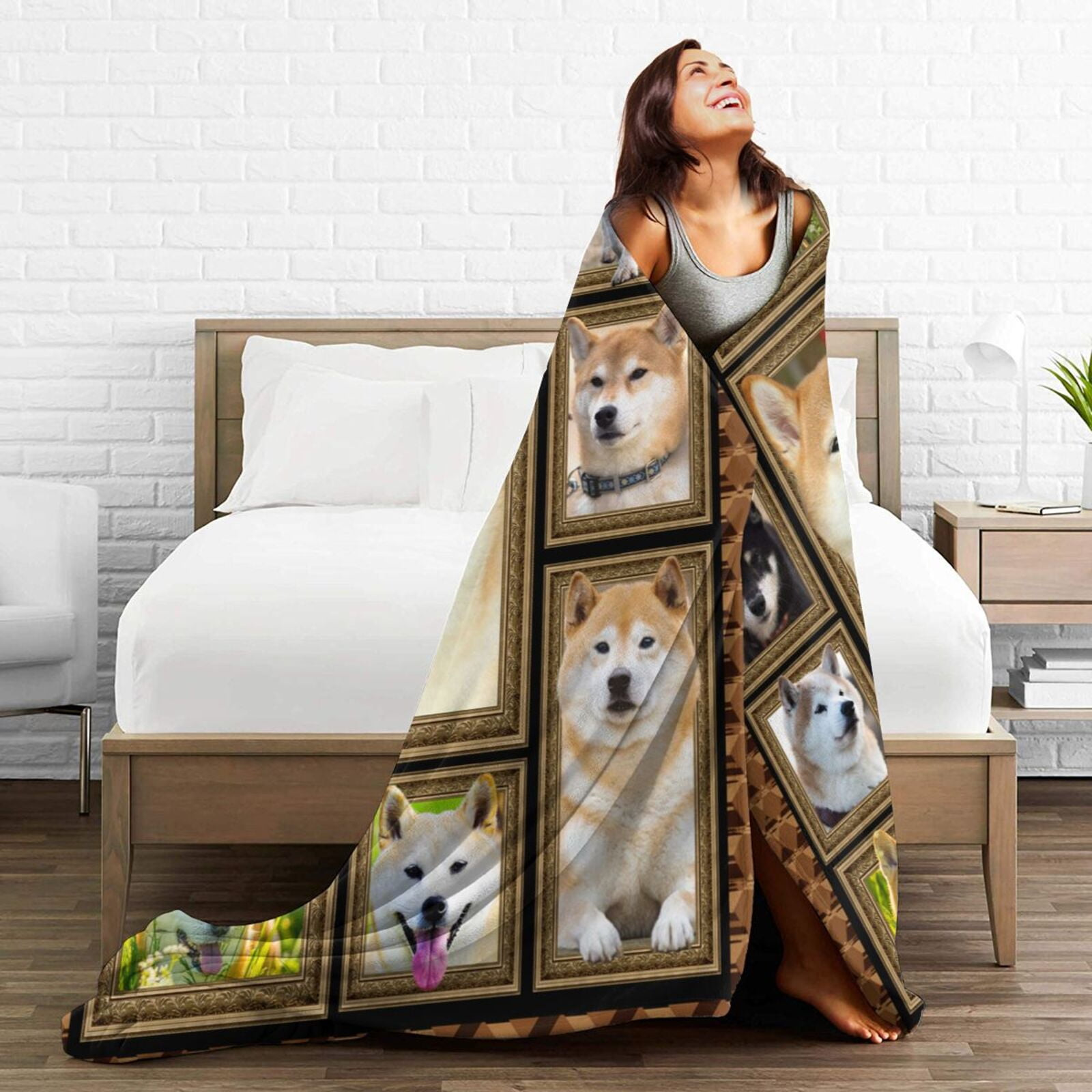 Wijzvio Shiba Inu Dog Throw Blanket Soft Fuzzy Fleece Blanket For Couch Bed Living Room Decoration 50"X40"