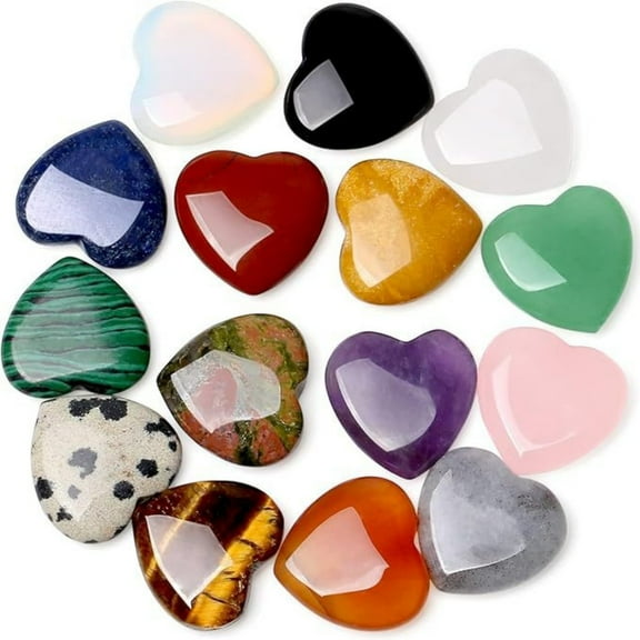 30pcs Natural Crystal Agate Heart-Shaped Stones | 20mm Smoothness Pocket Stones for Meditations, DIY Jewelry & Decor | Random Colors | No Holes | Gift for Family & Friend
