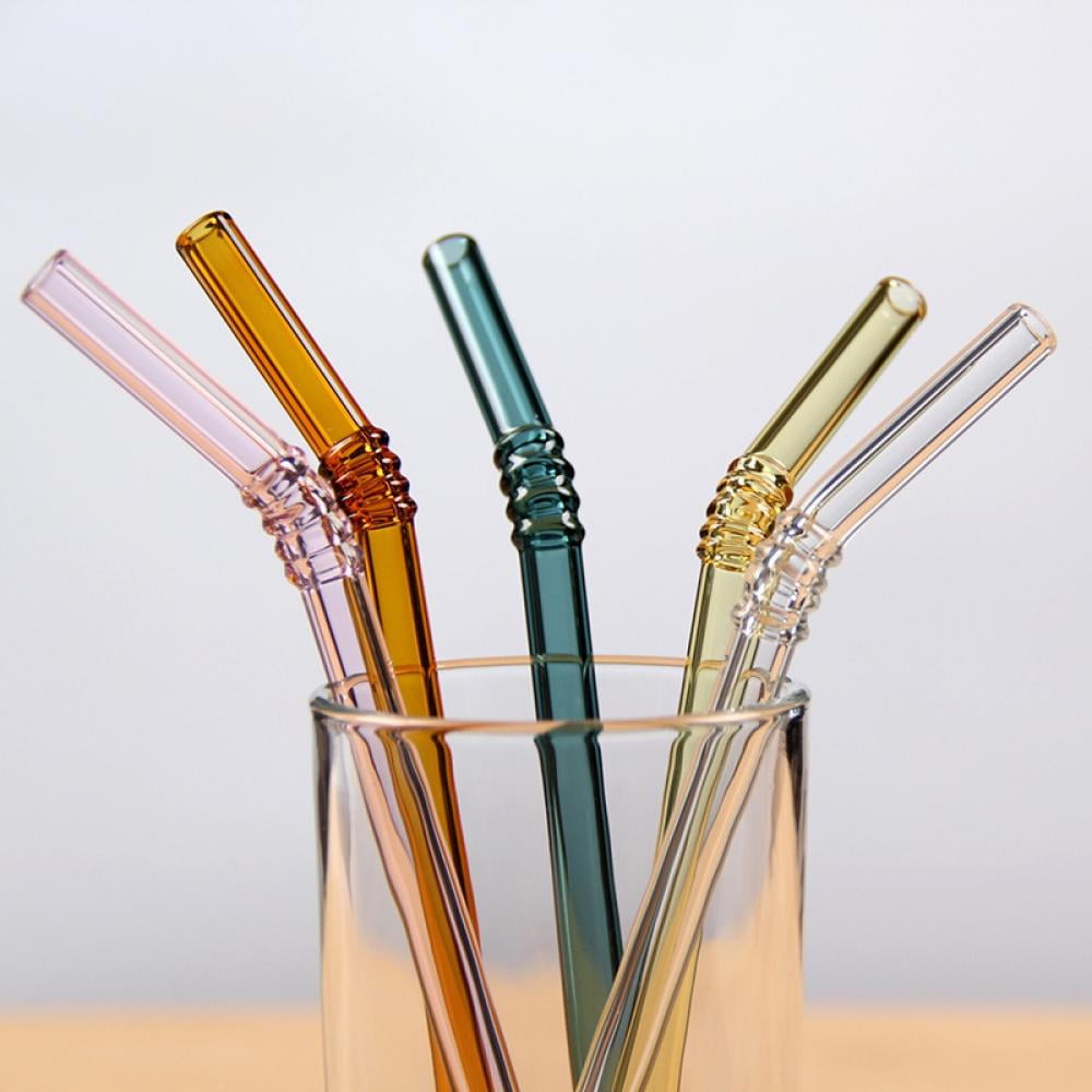 Reusable Bent Glass Drinking Straws,Set of 12 Bent Straws With 2 Cleaning Brushes,Shatter Resistant,Non-Toxic,Eco Friendly Reusable Straws Multi-Color 12 Pack 