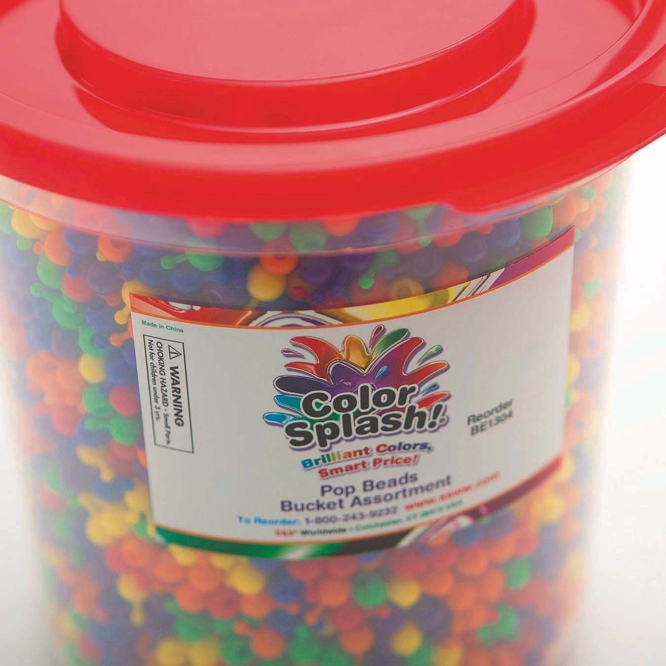 S&S Worldwide Color Splash! Pop Bead Bucket, 6 Bright Colors, For Kids, Jewelry, Camp, Recreation, Snap Together - Necklaces, Bracelets, Garlands. Reusable. w/Storage Bucket, 10mm. Approx. 5,000 Beads