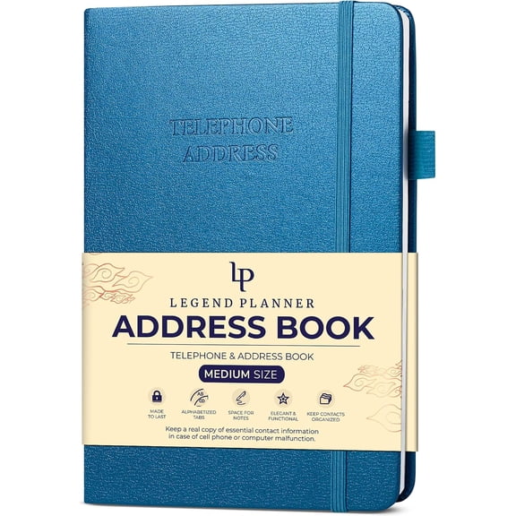 Legend Telephone Address Address Book for Seniors with Tabs, Mystic Blue