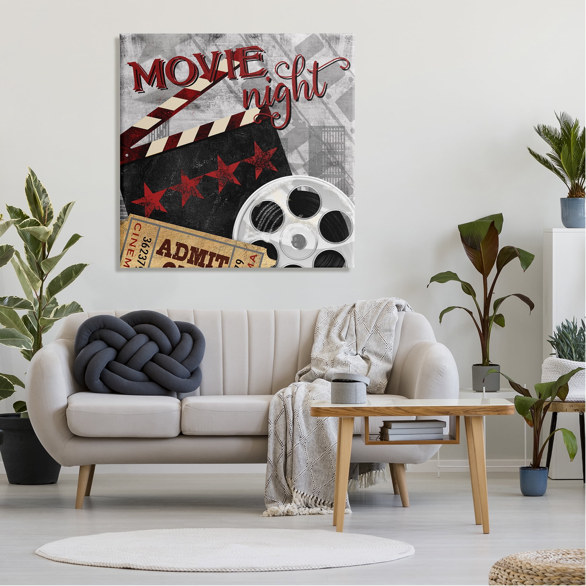 Stupell Industries Movie Night Cinema Reel Entertainment Ticket Sign Graphic Art Gallery Wrapped Canvas Print Wall Art, Design by Conrad Knutsen