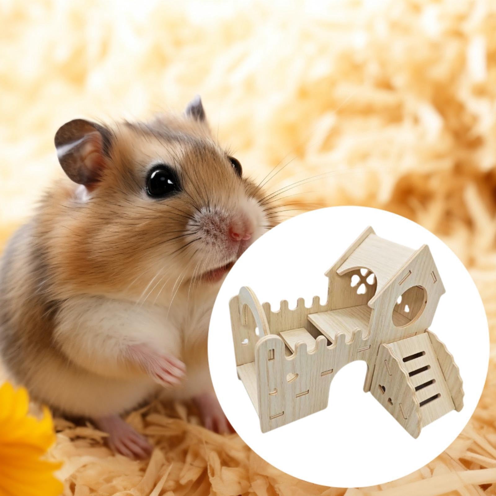 oshhni Wooden Hamster Hideout House Cage Accessories for Rat Small Animals Lemmings