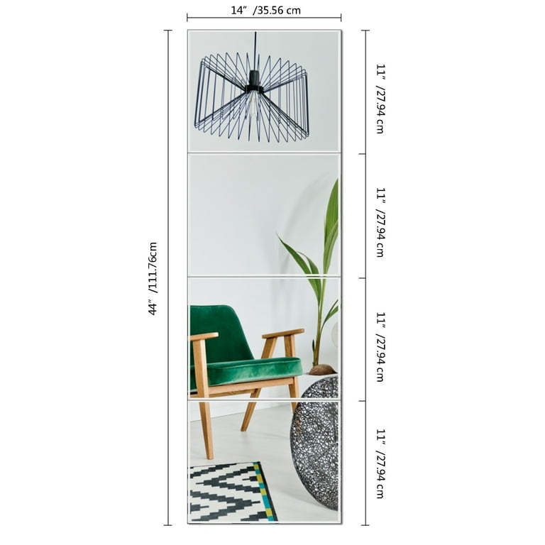 CRUGLA 4PCS 11x14 Glass Full Body Wall Mirror Tiles, Self Adhesive Full Length Home Gym Mirror, Frameless Glass Mirror for Bedroom Living Room Dorm