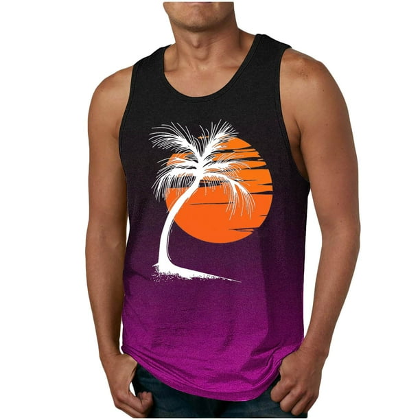 Camiseta sin mangas de cuello redondo para hombre, estampada, informal, deportiva, elástica, de moda, de poliéster.