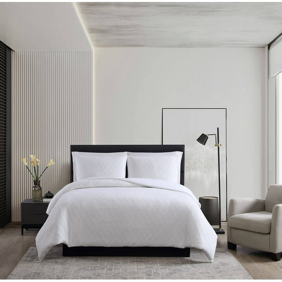Vera Wang - King Duvet Cover Set, Reversible Luxury Bedding with Matching Shams, All Season Home Decor (Double Diamond White, King)