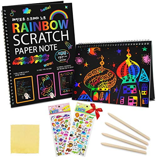 HYUGF Scratch Art Notebooks Set for Kids,2 Pack Rainbow Scratch Book Art Craft Kits-Black Magic Scratch Off Paper with 2 Drawing Stencils Birthday Party Favor Game for Girls Boys