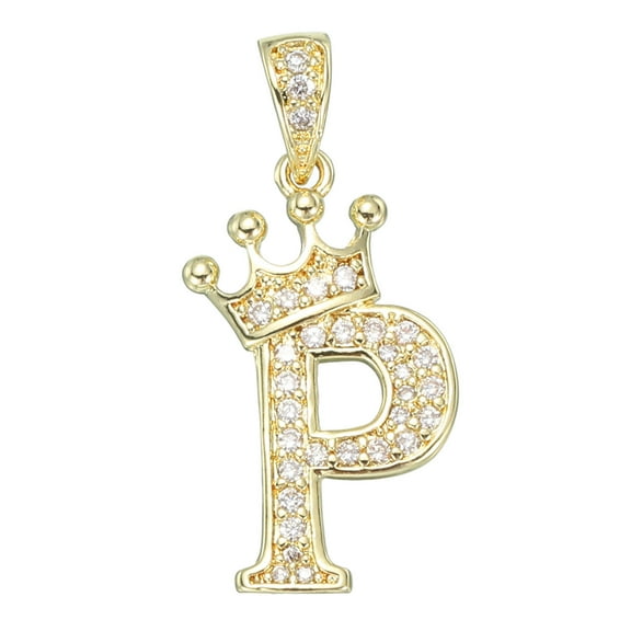A-Z Crown Letter Charm, Alphabet P Pendant Gold Plated Cubic Zirconia Monogram Initial Pendant Name Jewelry for Men Women DIY