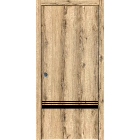 Sliding French Pocket Door 18 x 80 inches with | Planum 0012 Oak with Frosted Glass | Kit Trims Rail Hardware | Solid Wood Interior Bedroom Sturdy Doors