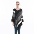 thumbnail image 3 of Joli Poncho (Gris & Noir) Châle Chaud Doux et Rayé avec Franges pour l'Automne Hiver, 3 of 5