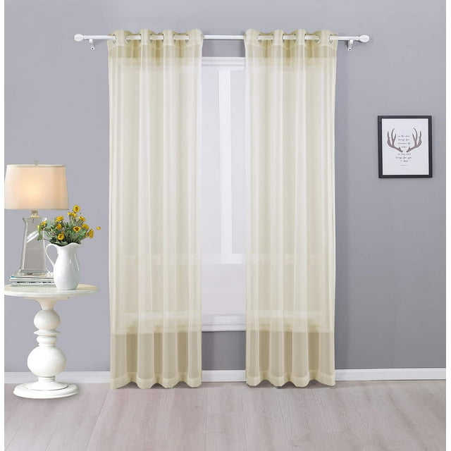 Interior Trends Ariana 2 Piece Sheer Voile Fully Stitched Window Panel Curtain Drape Set with Grommets (84" Length, Beige)