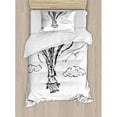 thumbnail image 3 of Modern Duvet Cover Set Queen Size, Hot Air Balloon Sketch in the Clouds Murky Air Journey Artistic Picture, Decorative 3 Piece Bedding Set with 2 Pillow Shams, Charcoal Grey White, by Ambesonne, 3 of 3