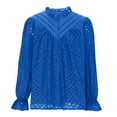 thumbnail image 3 of Women's Dressy Casual Blouse Puff Long Sleeve V Neck Lace Embroidered Shirts Summer Boho Eyelet Hollow Out Work Tops Blue XL, 3 of 5