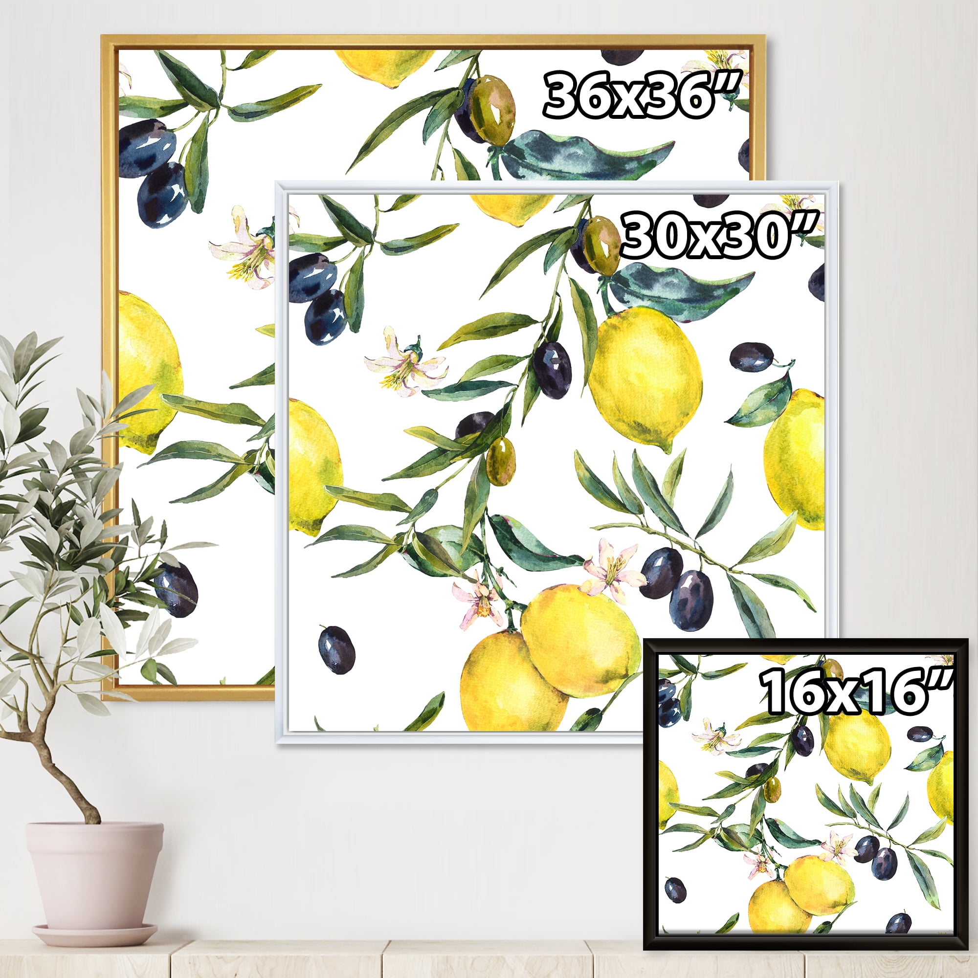 Designart 'Olive and Lemon Branches II' Tropical Framed Canvas Wall Art Print