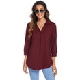 thumbnail image 1 of Txlixc Camisa suelta para mujer, jersey de manga tres cuartos con cuello en V de color sólido informal para adultos Txlixc Moda, 1 of 7