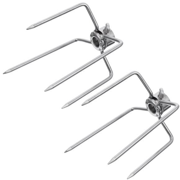 KAKOWELY 2Pcs Grill Replacement Rotisserie Meat Forks Barbecue Food Clamp Forks (Silver),4.72"X2.76"X1.97"
