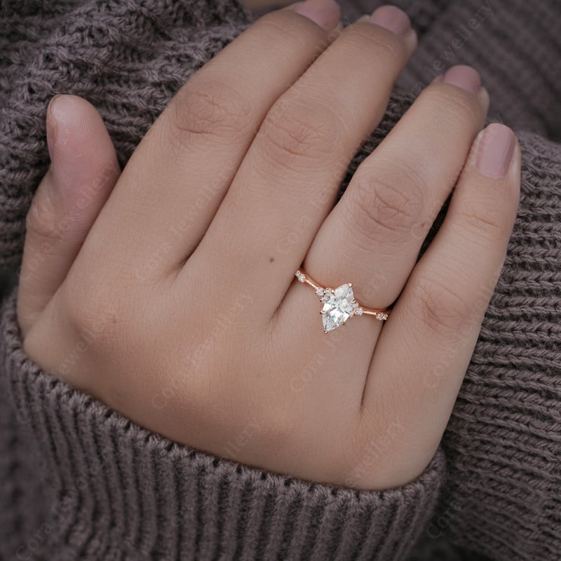 Cora Jewellery Art Deco 1.0CT Marquise Cut Engagement Ring for Women, 10K Rose Gold, 10.5 US