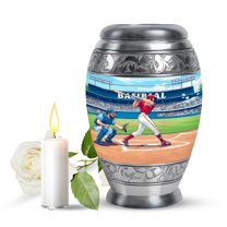 JAGASY Baseball Funeral Small Cremation Urn for Brother, Blue Mini Urns for Human Ashes Keepsake, Blue Sky Baseball Stadium & Grassy Field Decorative Urns for Sister, Tiny Urn for Siblings, (3 Inch)